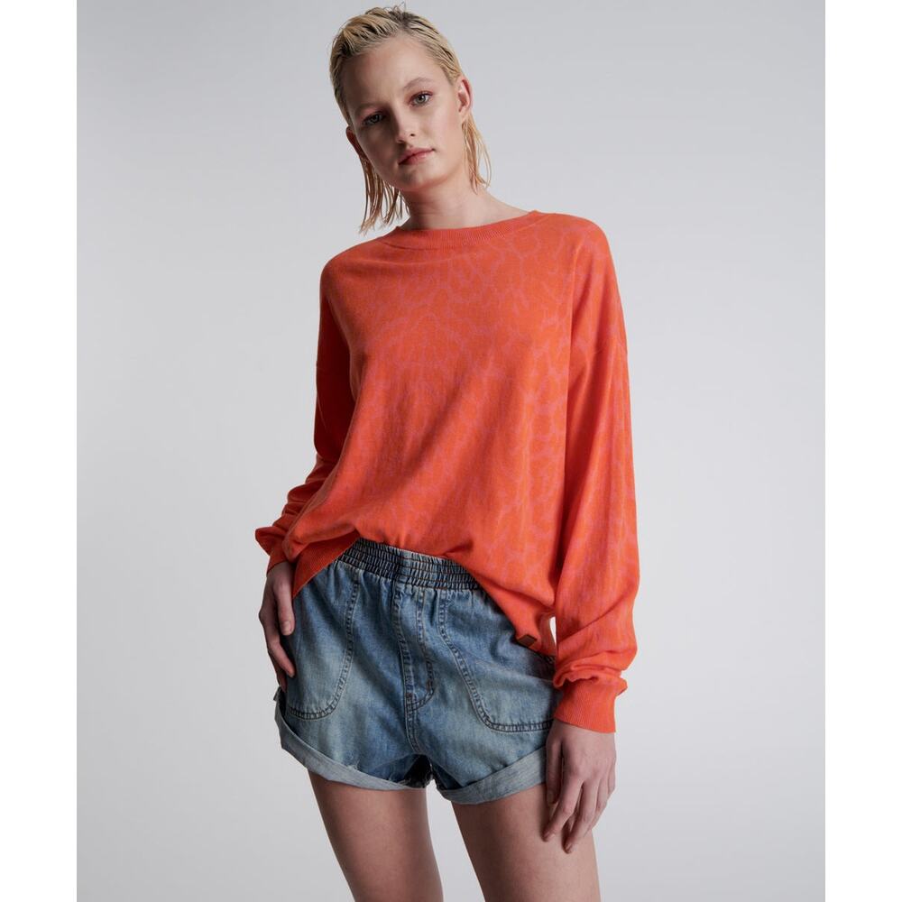 ONE TEASPOON Neon Coral Leopard Long Sleeve Knit Sweater NWT size Medium